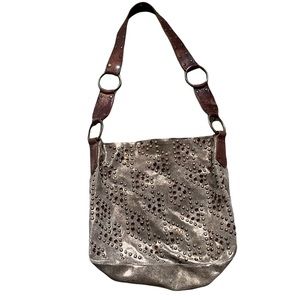 Betsey Johnson Suede Bag/Tote Studded Bucket Leather Gold